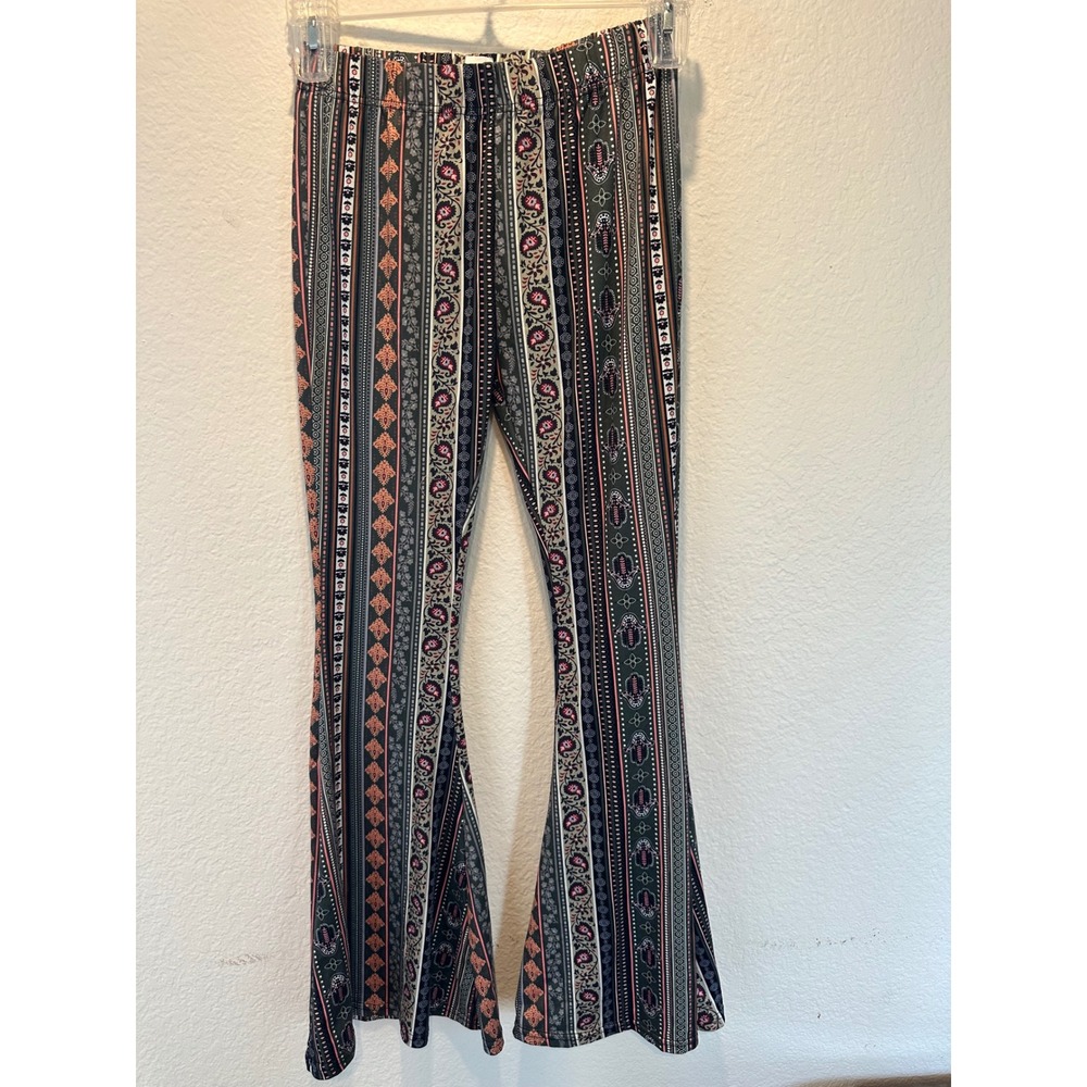 Daisy Del Sol Womens Small Olive Green Hamsa Paisley Flare Bell Bottom Pants - Picture 3 of 10